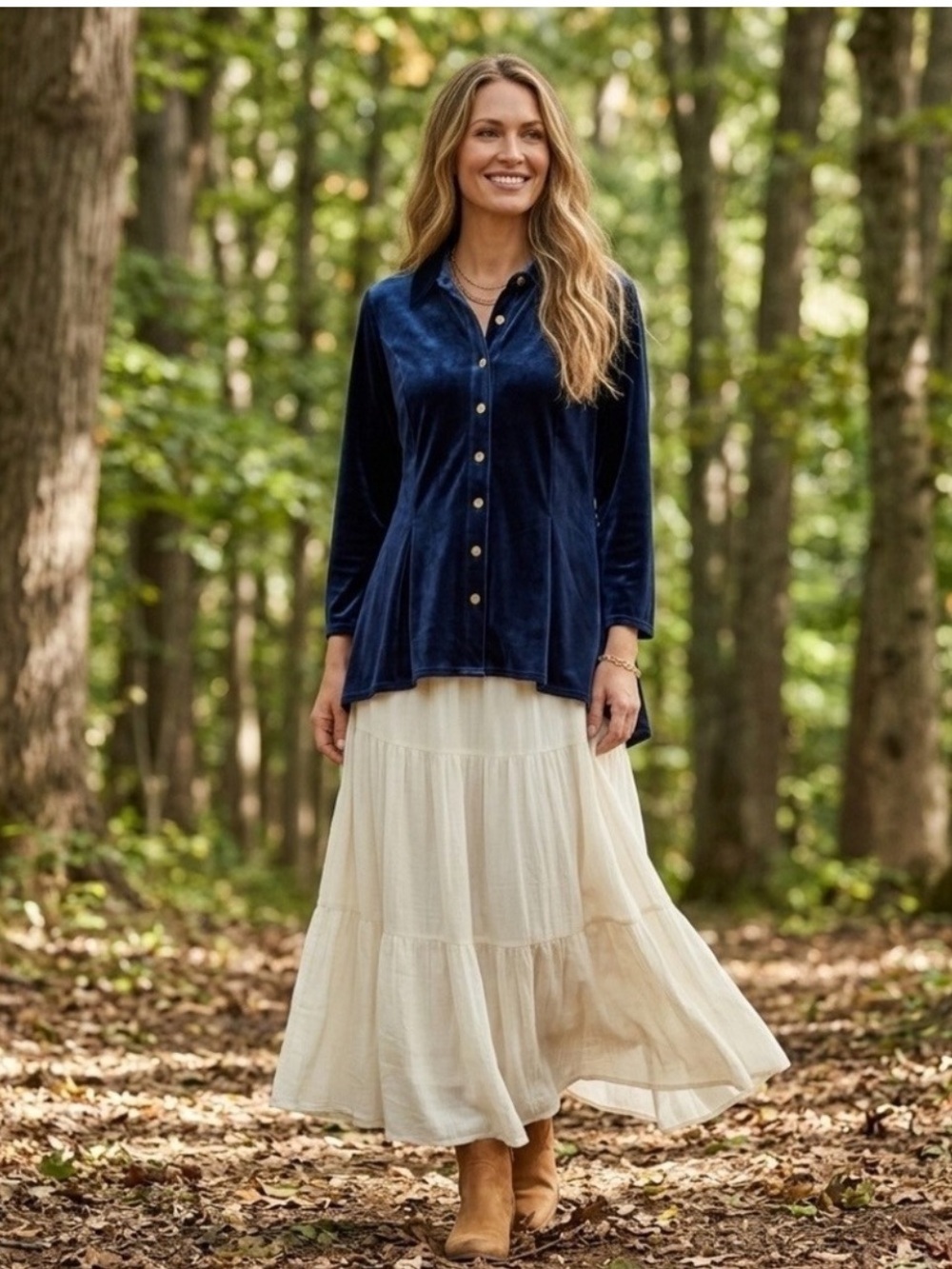 Soft Surroundings Enchanted Velvet Tunic Shirt Golden Button Whimsical Fairy L